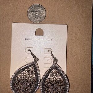 Dorothy Perkins Silver Filigree Teardrop Earrings with Crystal Border